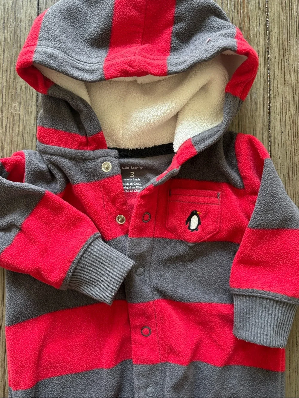 Carter's Set of Fleece Hooded One-Pieces- Red/Grey and Green/Navy